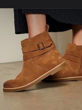 UGG Josefene Ankle Boots Distressed Suede Strap Booties Chestnut Size 9.5 NEW